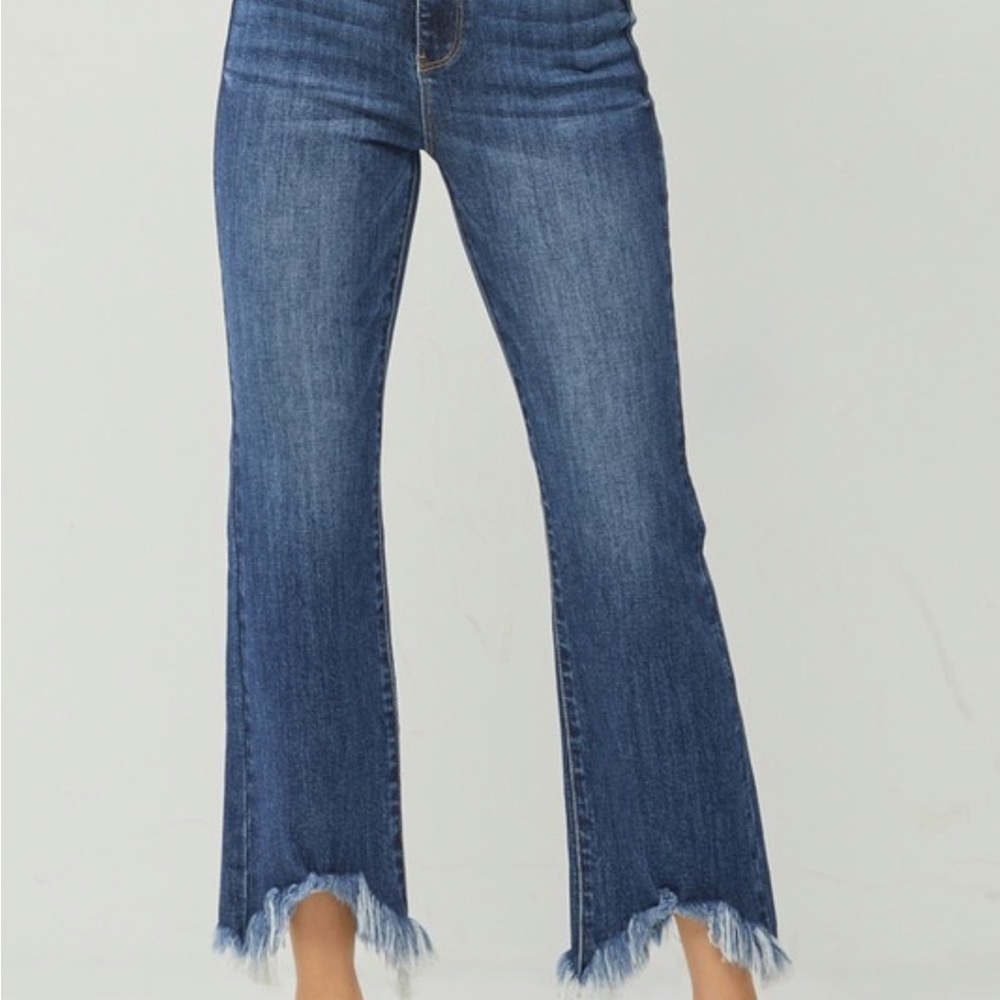 Risen Plus Size High Rise Fray Hem Ankle Bootcut Jeans size 3XL